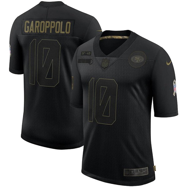 Men's San Francisco 49ers #10 Jimmy Garoppolo 2020 Black Salute To Service Limited Stitched Jersey